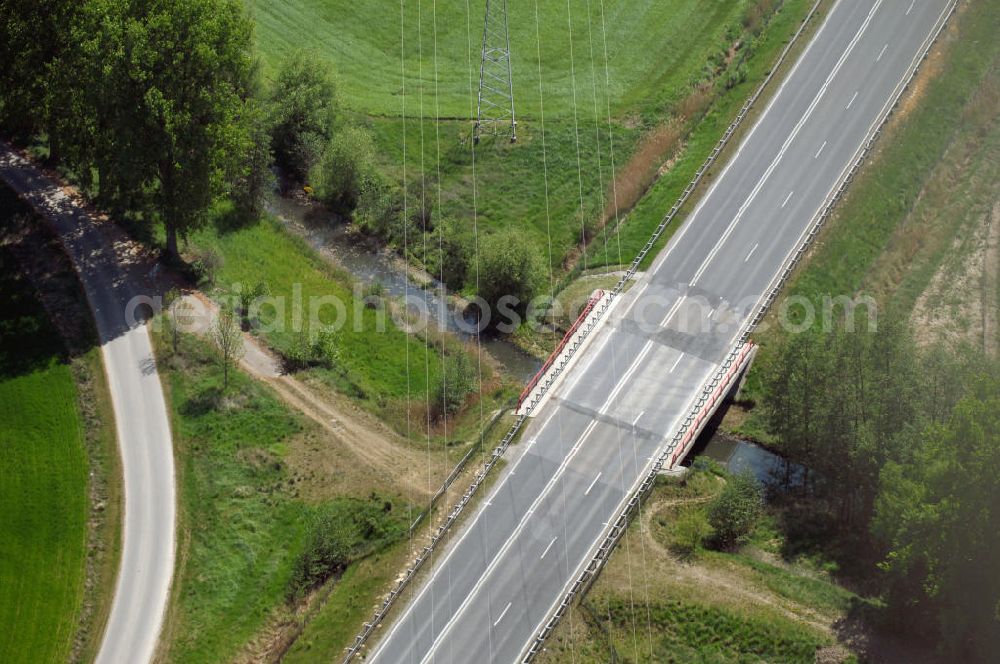 BAD FREIENWALDE from the bird's eye view: Blick auf die Ortsumfahrung der Bundesstrasse B 167 nördlich von Bad Freienwalde. Landesbetrieb Straßenwesen Brandenburg (