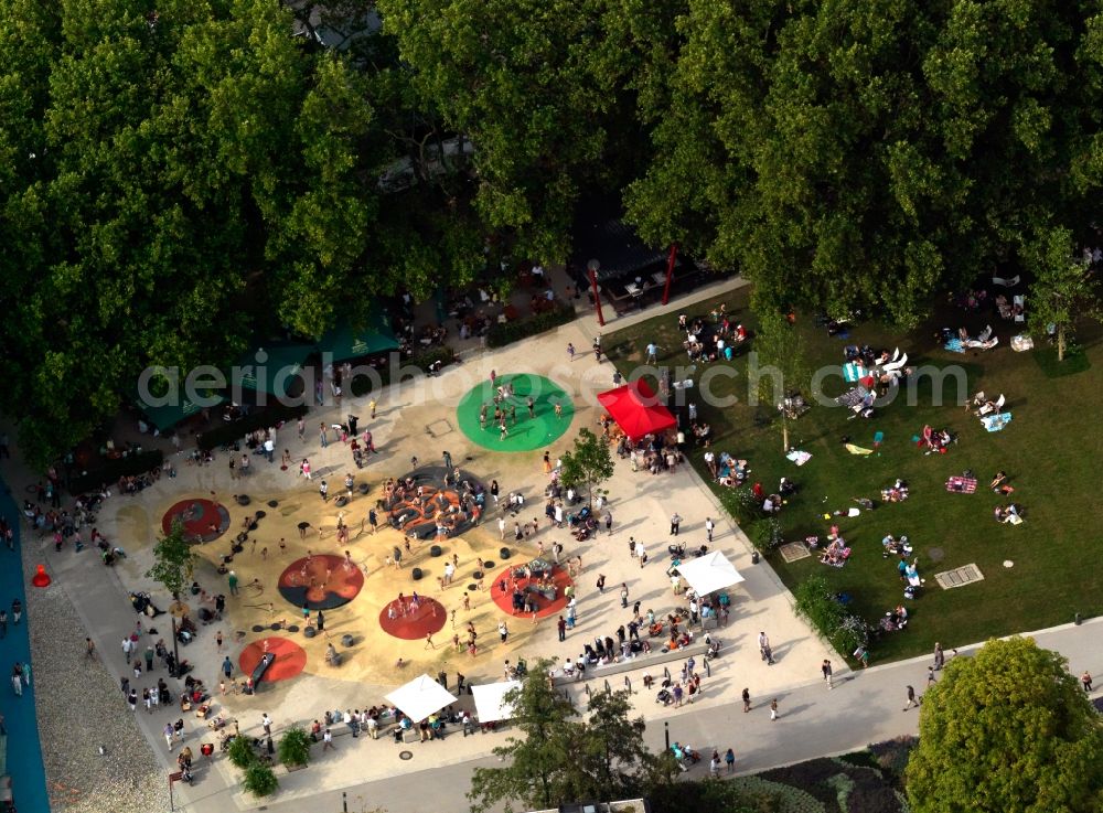 Koblenz from above - View over the park on Koenigsbacher beer garden in Near to the German Corner in Koblenz in Rhineland-Palatinate