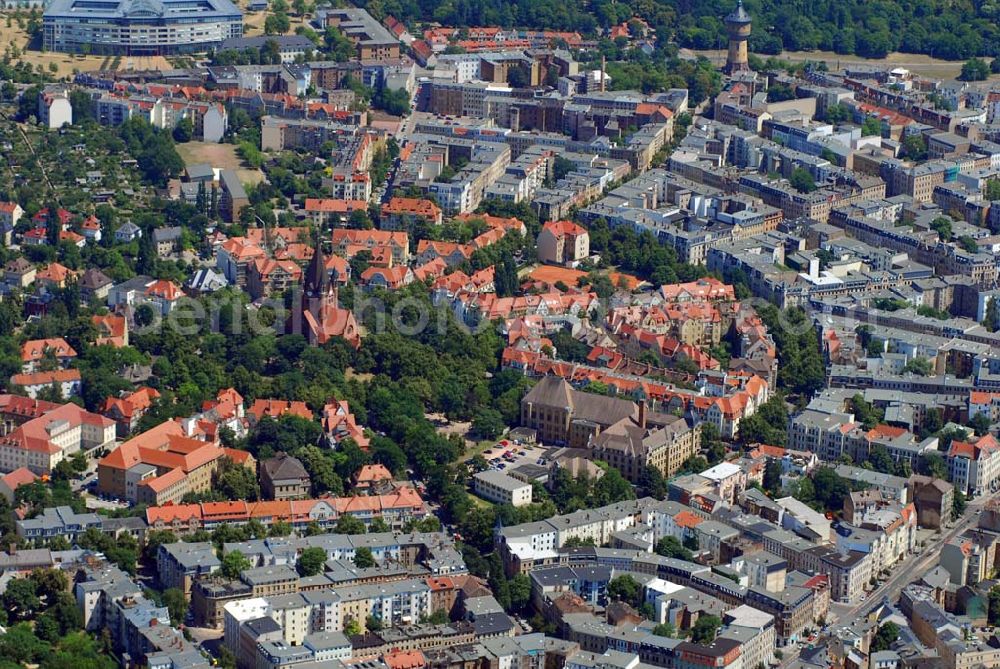 Aerial photograph Halle/Saale - Blick auf die Pauluskirche am Rathenauplatz in Halle