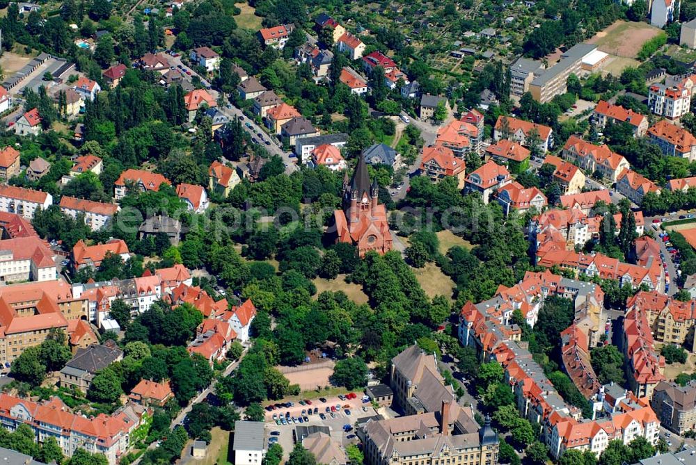 Halle/Saale from the bird's eye view: Blick auf die Pauluskirche am Rathenauplatz in Halle