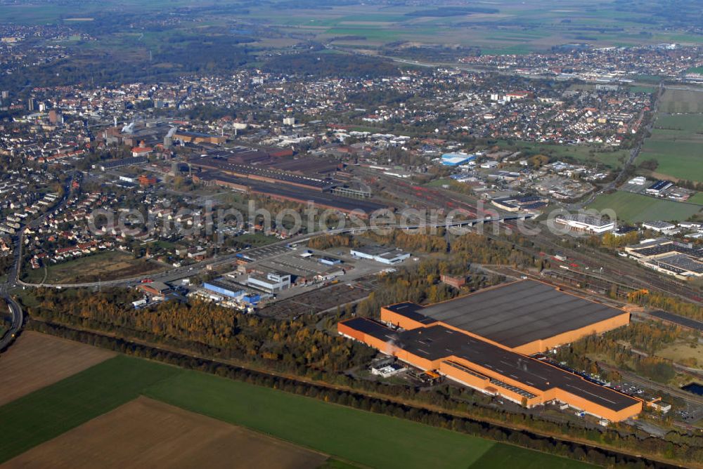 Aerial image Peine - Blick auf die Stadt Peine, das Industriegebiet Ost und den Güterbahnhof. Kontakt: Peine Marketing GmbH, Goethestraße 20 31224 Peine, Tel. +49(0)5171 5455 56, Fax +49(0)5171 5455 57, Email: welcome@peinemarketing.de