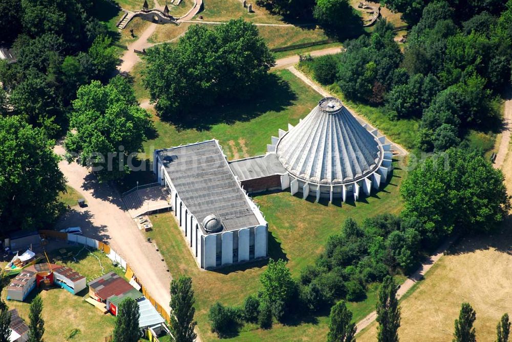 Halle/Saale from above - Blick auf das Planetarium auf der Peißnitzinsel in Halle/Saale (Planetarium Halle, Leiterin: Fr. Löffler, 06108 Halle, Peißnitzinsel 4 a, Tel.: 0345 / 80 60 317)