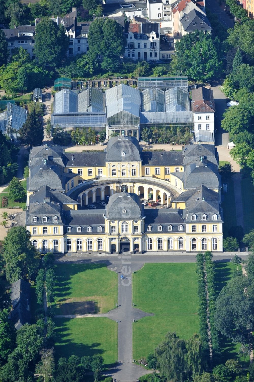 Bonn from the bird's eye view: View of the Poppelsdorfer castle in Bonn in the state of North Rhine-Westphalia. The Poppelsdorfer Baroque palace was designed by the architect Frenchman Robert de Cotte and built from 1715 to 1740. Currently, the castle contains scientific institutions with a courtyard, where castleconcerts are held