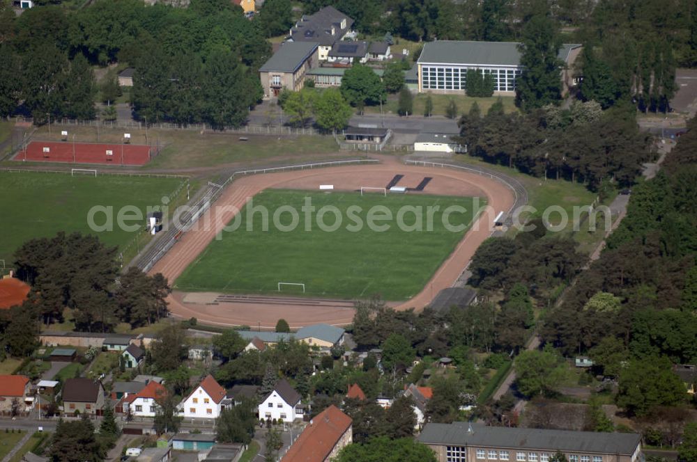 Premnitz from above - Blick auf den Premnitzer Sportplatz. Er wurde 1926 eingeweiht. Adresse: Friedrich-Engels-Str. 2, 14727 Premnitz, Tel. +49 (0)3386 243646