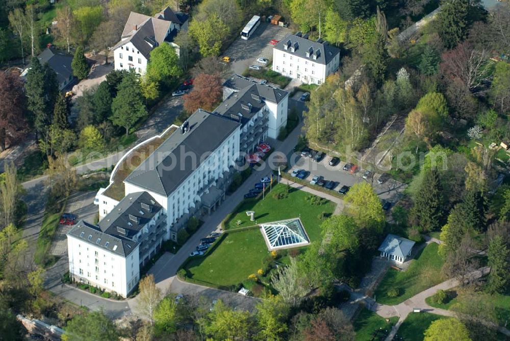 Aerial photograph Friedrichroda (Thüringen) - Blick auf das Ramada Hotel in Friedrichroda im Thüringer Wald. Kontakt: RAMADA Hotel Friedrichroda, THR Thüringer Wald Betriebs- u. Management GmbH, Burchardtsweg 1 - 99894 Friedrichroda, Tel. (03623) 3520 - Fax 352500, e-mail: friedrichroda@ramada.de,