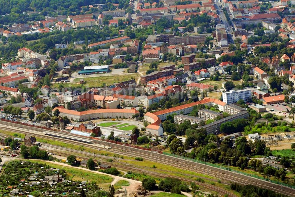 Rathenow from above - Blick auf den Dunkerplatz am Bahnhof Rathenow 14712