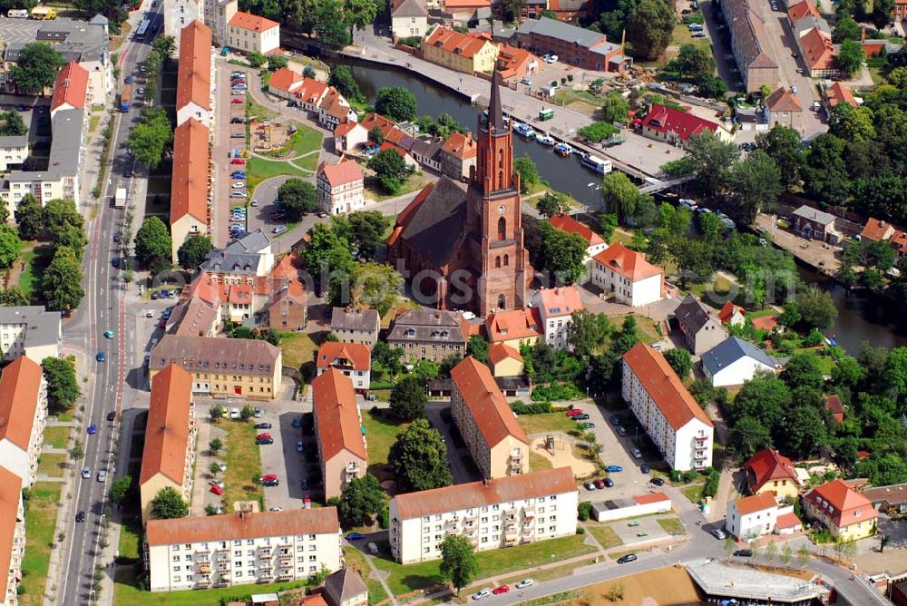 Aerial photograph Rathenow - Blick auf die St. Marien-Andreas Kirche an der Havel in Rathenow 14712