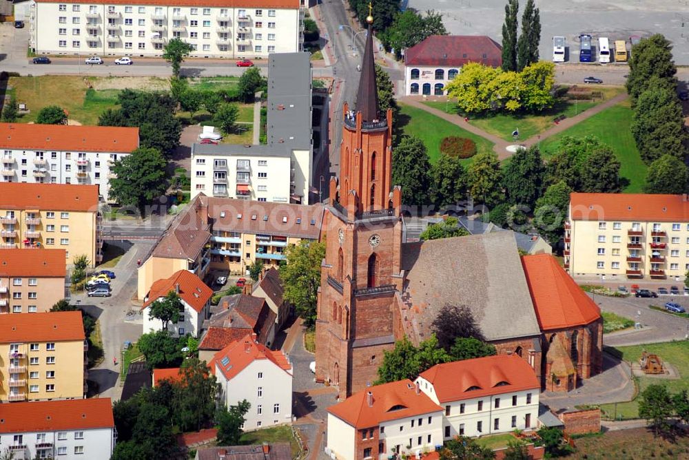 Aerial image Rathenow - Blick auf die St. Marien-Andreas Kirche an der Havel in Rathenow 14712