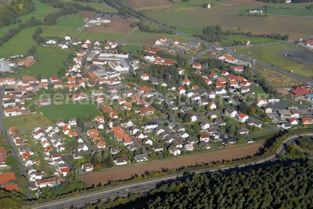 Remsfeld from above - Blick auf Remsfeld, einem Ortsteil von Knüllwald in Hessen. Gemeinde Knüllwald, Hauptstraße 7, 34593 Remsfeld, Telefon 05681/99 570, Telefax 05681/99 57 - 26, email: knuellwald@kgrz-kassel.de