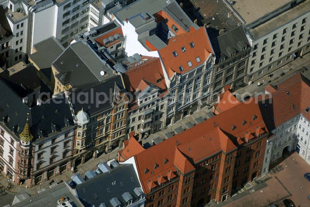 Aerial image Leipzig - Blick auf restaurierte Wohn- und Geschäftshäuser an der Ritterstrasse im Stadtzentrum von Leipzig.