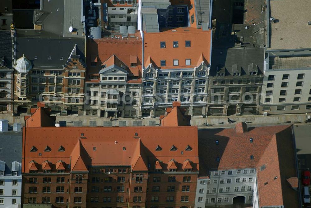 Leipzig from above - Blick auf restaurierte Wohn- und Geschäftshäuser an der Ritterstrasse im Stadtzentrum von Leipzig.