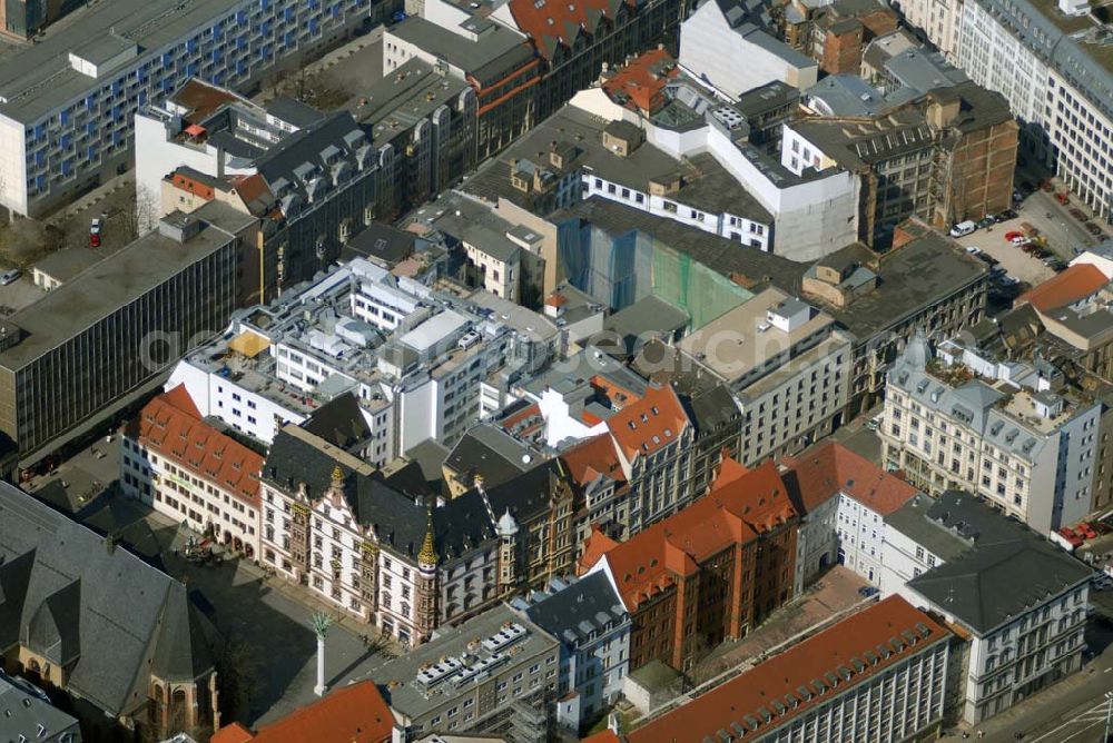 Leipzig from the bird's eye view: Blick auf restaurierte Wohn- und Geschäftshäuser an der Ritterstrasse im Stadtzentrum von Leipzig.