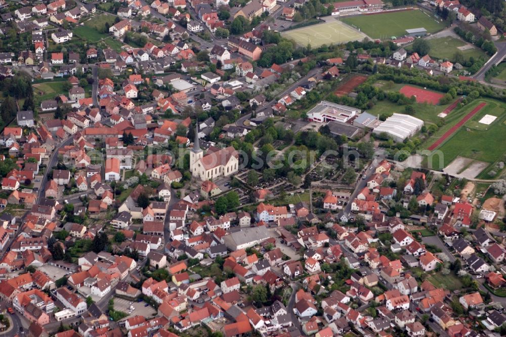 Aerial photograph Rimpar - Views of the city and the Church of St. Peter and Paul in Rimpar in Bavaria