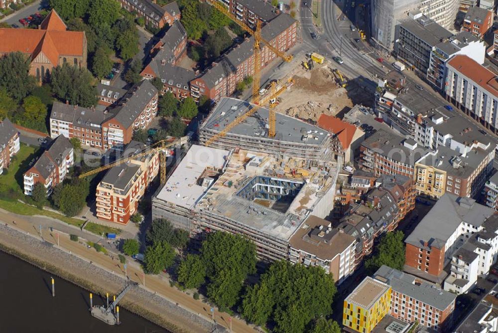 Aerial photograph Bremen - Bremen,13.09.2006,Blick auf den Rohbau von Radio Bremen zwischen Großenstraße und Schlachte Ecke Kalkstraße,Erstellende Firma: Firmengruppe Riedel Bau,Silbersteinstraße 4,97424 Schweinfurt,Telefon: (0 97 21) 6 76 - 0, Telefax: (0 97 21) 6 76 - 1 10,E-mail:info@riedelbau.de, Bauleiter: Hr. Fink: 0171-3326834