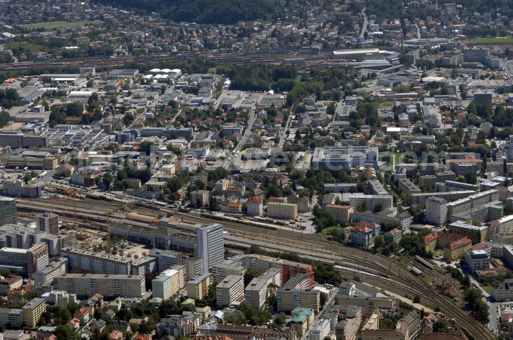 Aerial photograph Salzburg - Blick auf Salzburg mit dem Hauptbahnhof Salzburg.