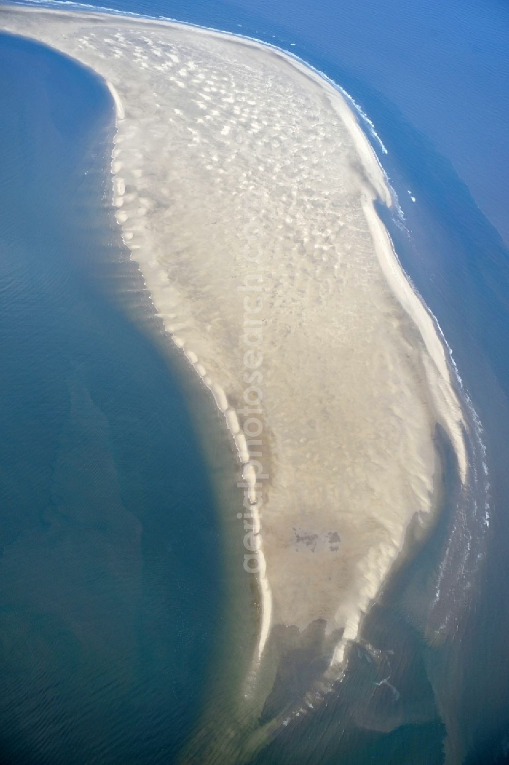 Scharhörn from above - View of the sandbar of the island Scharhörn in Hamburg Wadden Sea National Park in the state of Hamburg. The island is uninhabited and is located in a conservation sandbar, which is called Scharhörnplate