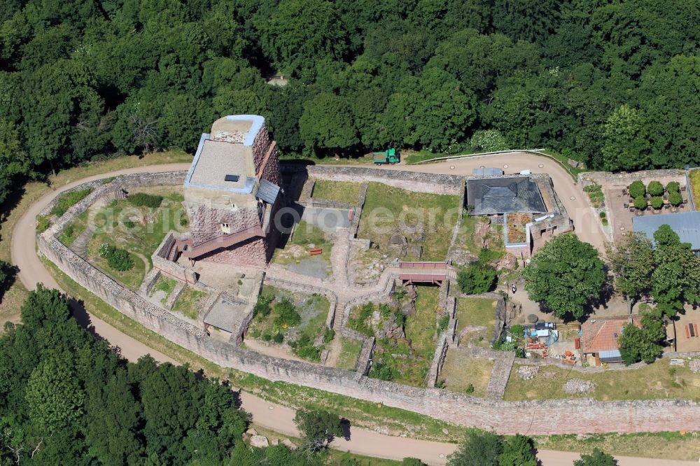 Steinthaleben from above - Look at redevelopment of the monument Kyffhäuser near Steinthaleben in the state of Thuringia. The building with an equestrian statue was established by the architect Bruno Schmitz in honor of Kaiser Wilhelm I from 1890 to 1896. The monument, which was affcted by storm, is planed to be restored by the company Romstedt Technologies for Restorers GmbH until November 2013. The necessary scaffold is provided by the company Franke & Wagner GmbH