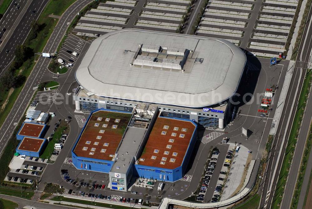 Aerial image Mannheim - 01.09.2006 Mannheim (Baden-Württemberg) Blick auf die SAP Arena am Flughafen Mannheim,SAP ARENA Betriebsgesellschaft der Multifunktionsarena Mannheim mbH & Co. KG Xaver-Fuhr-Str. 150 ,68163 Mannheim ,Tel.: +49 (0) 6 21 - 1 81 90 - 204 Fax: +49 (0) 6 21 - 1 81 90 - 18 213,e-Mail: info@saparena.de