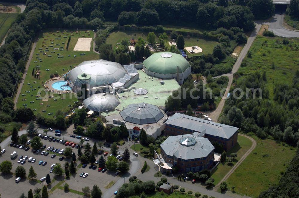 Aerial photograph Bochum - Blick auf eine Sauna- und Thermenlandschaft bei Bochum. Das Bad bietet Saunen, Dampfbäder, Pools, Solebecken, Solarien, Gastronomie, Gartenanlagen u.v.m. Adresse: Medi Spa GmbH Am Ruhrpark, Kohlleppelsweg 45, 44791 Bochum, Tel. (0)234 5 16 57 0, Fax (0)234 5 16 57 20, EMail info@meditherme-bochum.de