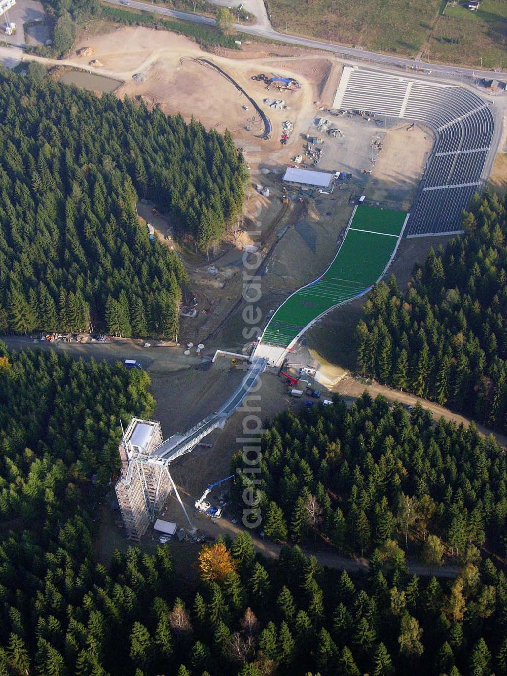 Aerial photograph Klingenthal ( Sachsen ) - Klingenthal (Sachs.): Bauarbeiten an der Schanze am Schwarzberg a.meinel@t-online.de;