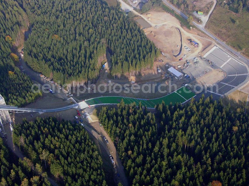 Klingenthal ( Sachsen ) from above - Klingenthal (Sachs.): Bauarbeiten an der Schanze am Schwarzberg a.meinel@t-online.de;