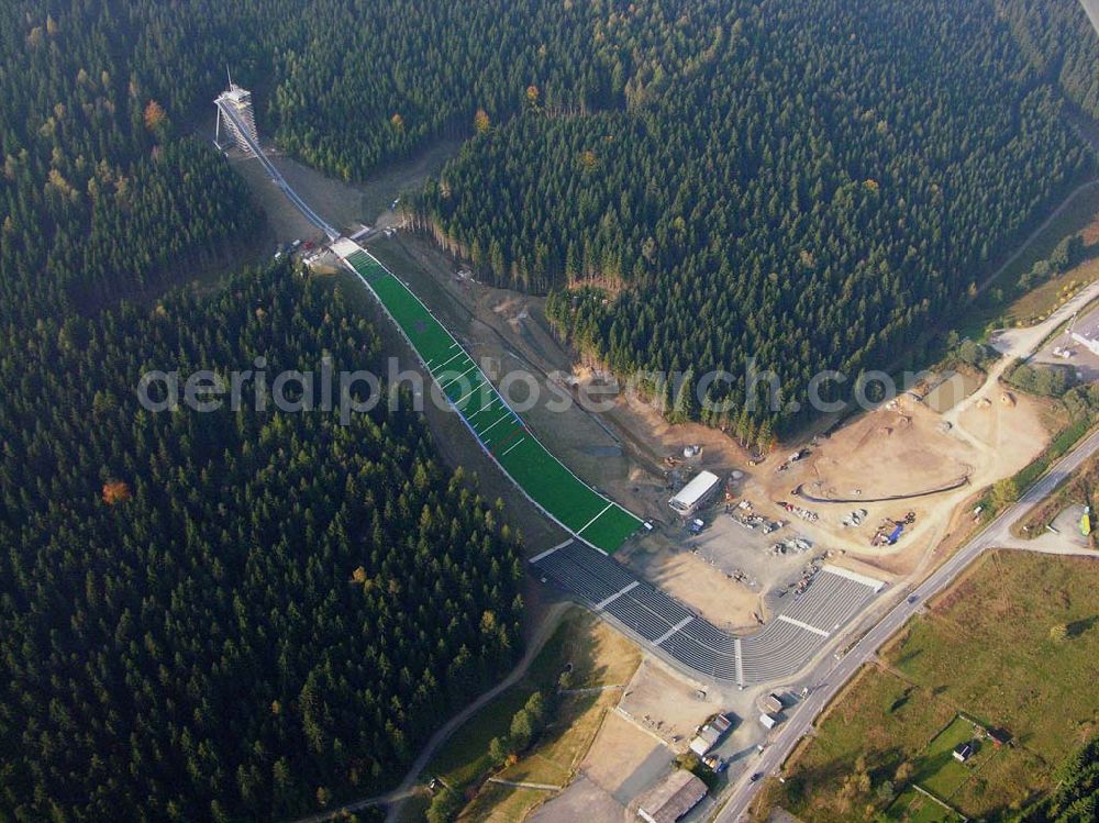 Aerial photograph Klingenthal ( Sachsen ) - Klingenthal (Sachs.): Bauarbeiten an der Schanze am Schwarzberg a.meinel@t-online.de;