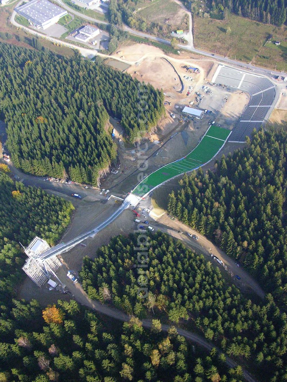 Aerial photograph Klingenthal ( Sachsen ) - Klingenthal (Sachs.): Bauarbeiten an der Schanze am Schwarzberg a.meinel@t-online.de;