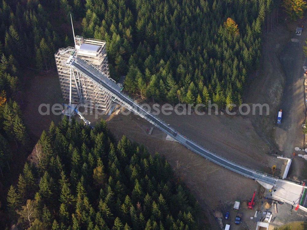 Klingenthal ( Sachsen ) from above - Klingenthal (Sachs.): Bauarbeiten an der Schanze am Schwarzberg a.meinel@t-online.de;