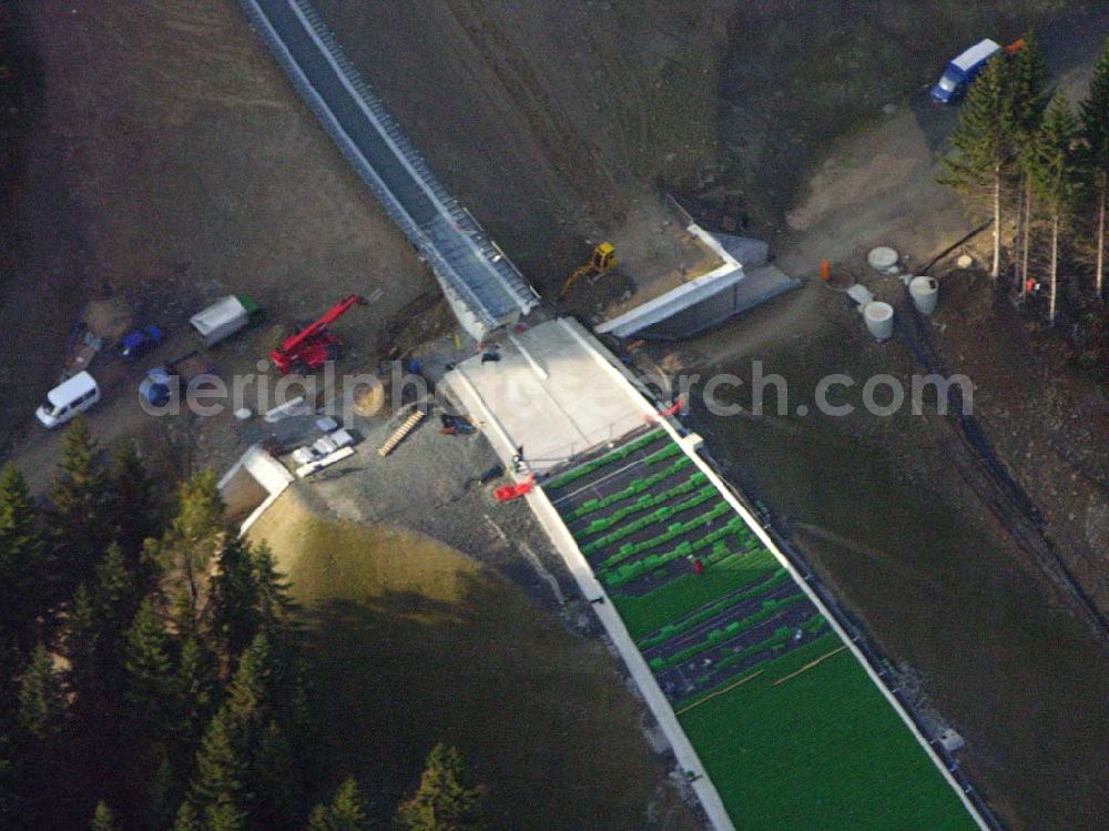 Klingenthal ( Sachsen ) from the bird's eye view: Klingenthal (Sachs.): Bauarbeiten an der Schanze am Schwarzberg a.meinel@t-online.de;