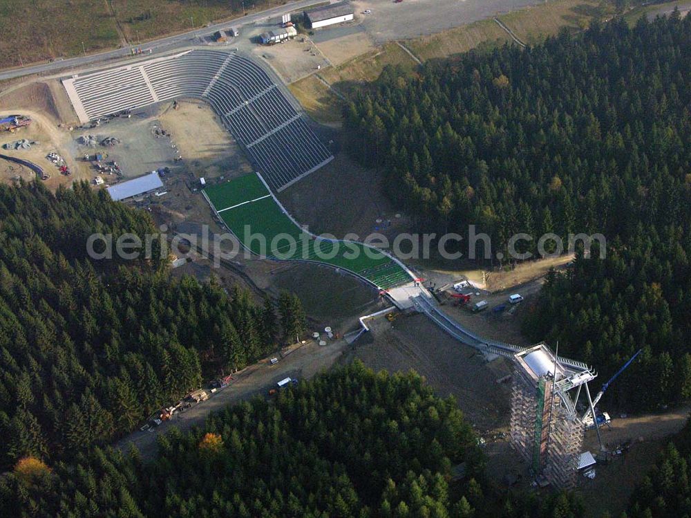 Aerial image Klingenthal ( Sachsen ) - Klingenthal (Sachs.): Bauarbeiten an der Schanze am Schwarzberg a.meinel@t-online.de;