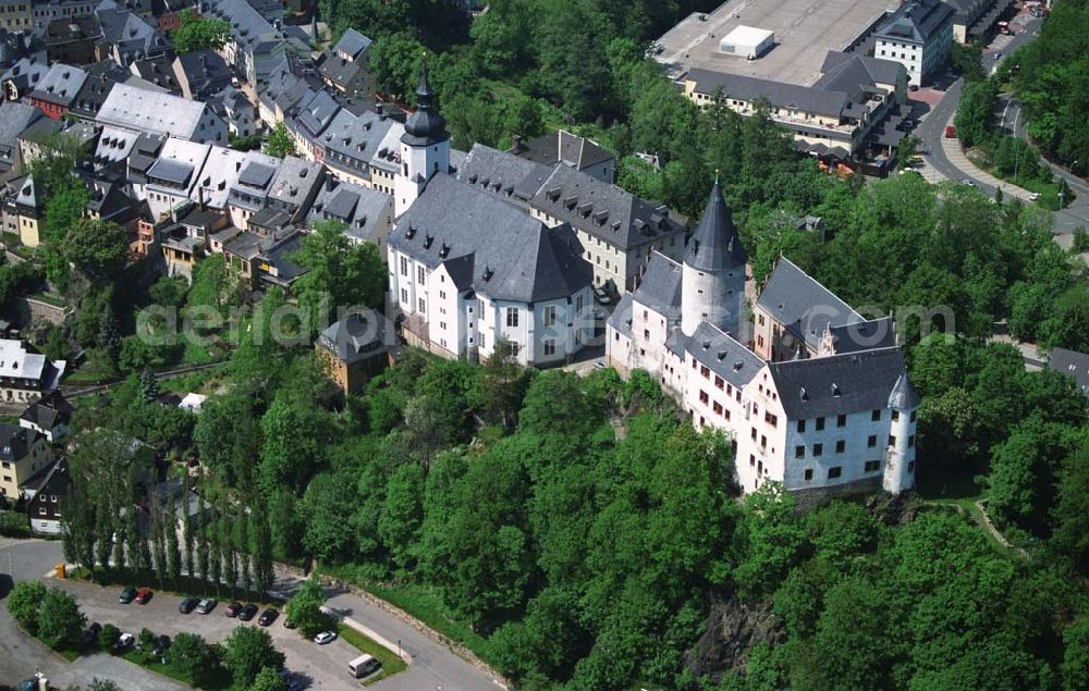 Aerial photograph Schwarzenberg - Blick auf das Schloss Schwarzenberg Kontakt: Kontakt Museum Schloß Schwarzenberg, Obere Schloßstraße 36, 08340 Schwarzenberg, Telefon:Telefon:+49-(0)3774-23389,