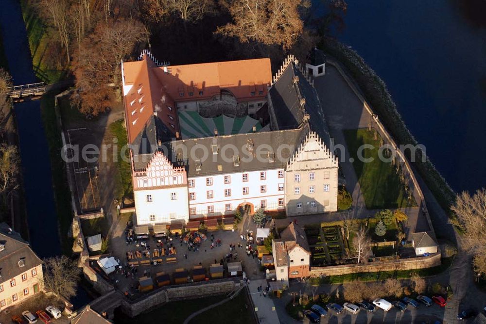 Aerial image Trebsen - , Blick auf das Schloss in Trebsen, Förderverein für Handwerk und Denkmalpflege e.V. Schloss Trebsen, Thomas-Müntzer-Gasse 2, 04687 Trebsen, Geschäftsführer: Dipl.-Ing. Uwe Bielefeld, Tel.: 034383-92300, Fax:034383-92350 E-mail: u.bielefeld@schloss-trebsen.de,