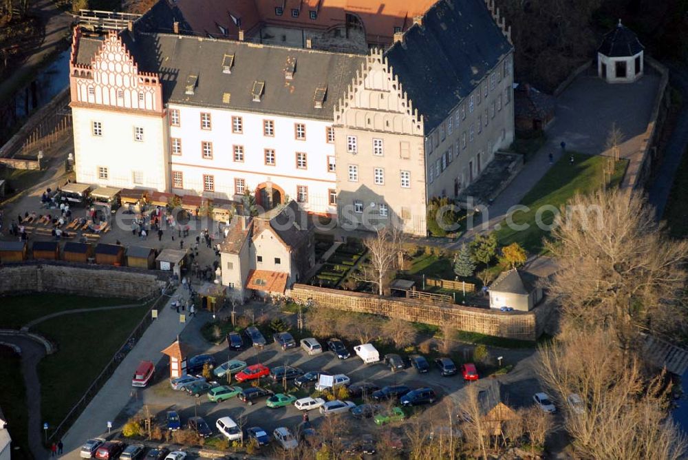 Trebsen from the bird's eye view: , Blick auf das Schloss in Trebsen, Förderverein für Handwerk und Denkmalpflege e.V. Schloss Trebsen, Thomas-Müntzer-Gasse 2, 04687 Trebsen, Geschäftsführer: Dipl.-Ing. Uwe Bielefeld, Tel.: 034383-92300, Fax:034383-92350 E-mail: u.bielefeld@schloss-trebsen.de,