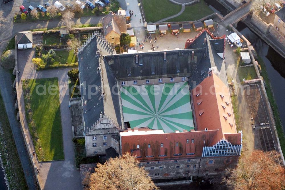 Trebsen from the bird's eye view: , Blick auf das Schloss in Trebsen, Förderverein für Handwerk und Denkmalpflege e.V. Schloss Trebsen, Thomas-Müntzer-Gasse 2, 04687 Trebsen, Geschäftsführer: Dipl.-Ing. Uwe Bielefeld, Tel.: 034383-92300, Fax:034383-92350 E-mail: u.bielefeld@schloss-trebsen.de,