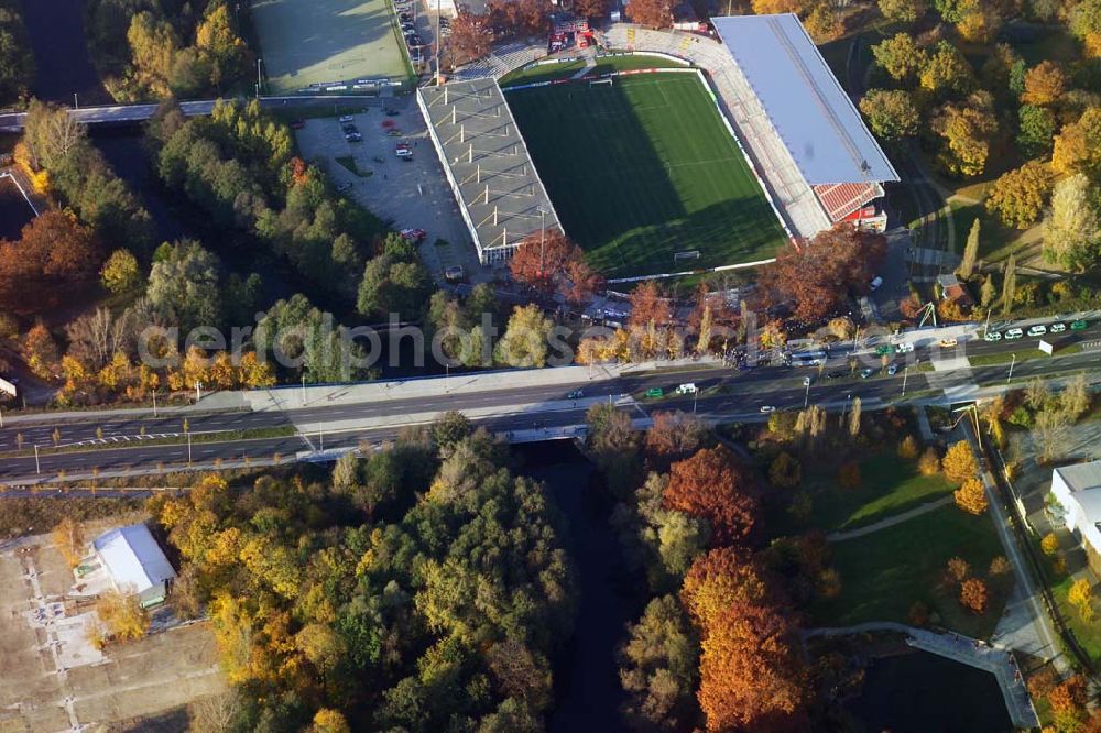 Cottbus / Brandenburg from the bird's eye view: 29.10.2005 CottbusBlick auf das Areal des Fußball- Stadion Am Eliaspark 1in 03042 Cottbus