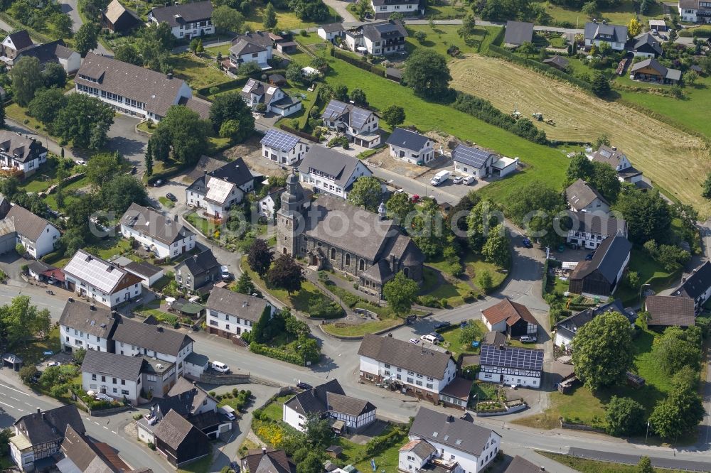 Aerial photograph Hallenberg Hesborn - View on the district Hesborn overlooking the church St. Goar in the city Hallenberg in the state of North Rhine-Westphalia