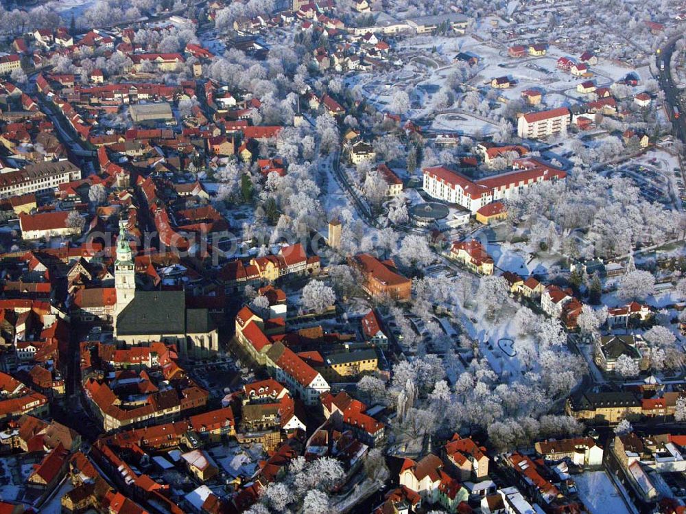 Bad Langensalza / Thüringen from the bird's eye view: 16.01.2006: Die Kurstadt Bad Langensalza ist die zweitgrößte Stadt im Unstrut–Hainich–Kreis und liegt an der Salza – einem kleinen Flüsschen, welches in die Unstrut mündet. Stadtverwaltung Bad Langensalza: Marktstraße 1; D - 99947 Bad Langensalza; Postfach 1252; D - 99942 Bad Langensalza; Tel.: (03603) 85 90; Fax: (03603) 85 91 00