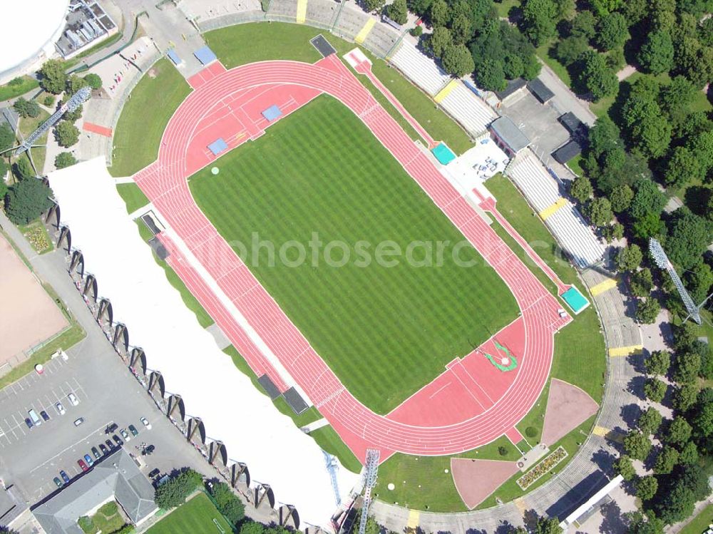 Erfurt / Thüringen from above - Blick auf das Steigerwaldstadion. Arnstädter Straße 55 99096 Erfurt Betriebsstellenleiter Herr Debuch, Tel.: 03 61/655 46 20 oder 03 61/655 46 21