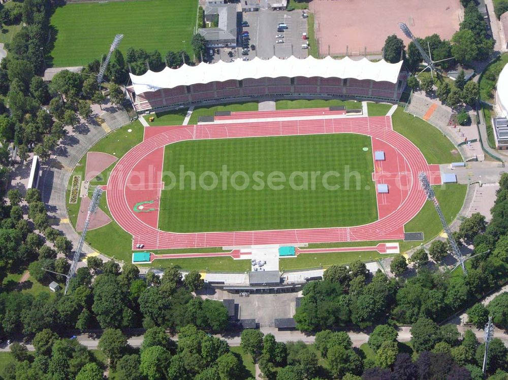 Erfurt / Thüringen from above - Blick auf das Steigerwaldstadion. Arnstädter Straße 55 99096 Erfurt Betriebsstellenleiter Herr Debuch, Tel.: 03 61/655 46 20 oder 03 61/655 46 21