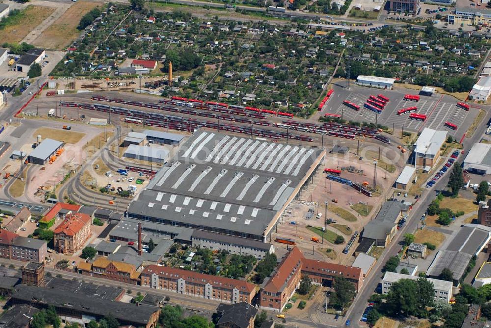 Aerial photograph Halle/Saale - Blick auf den Straßenbahnhof an der Freiimfelder Straße in Halle/Saale