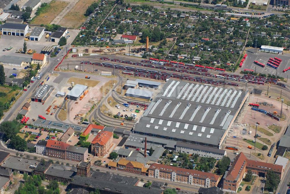 Halle/Saale from the bird's eye view: Blick auf den Straßenbahnhof an der Freiimfelder Straße in Halle/Saale