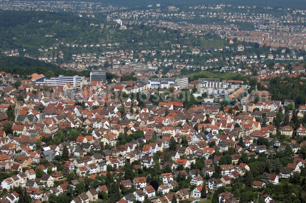 Aerial photograph Stuttgart - Blick auf Stuttgart-Degerloch. Es ist ein Stadtbezirk am Südrand der Stuttgarter Innenstadt, der auf der 200 Meter höheren Filderebene liegt.