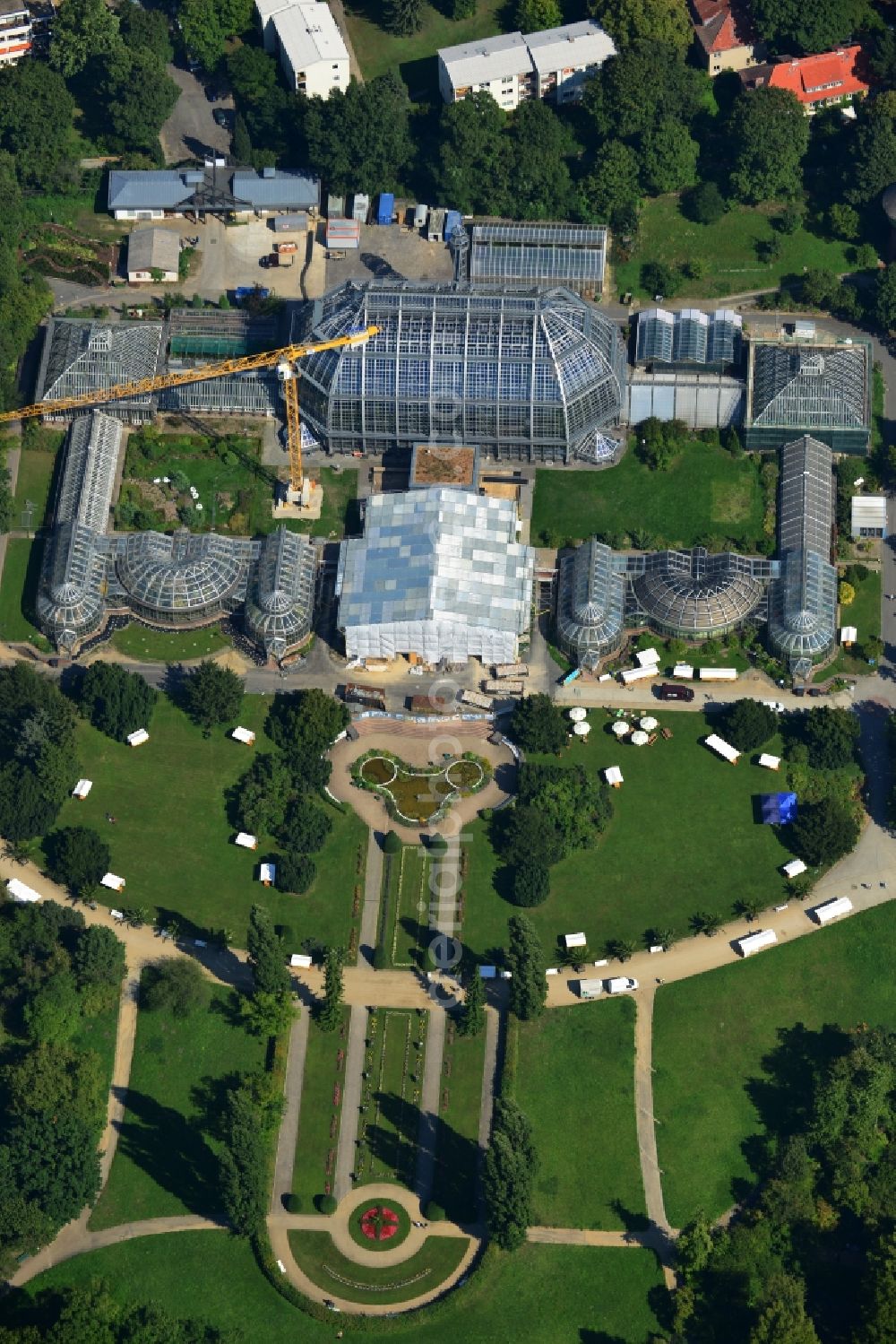 Berlin from the bird's eye view: View of tropical house in the botanical garden in Steglitz, Berlin