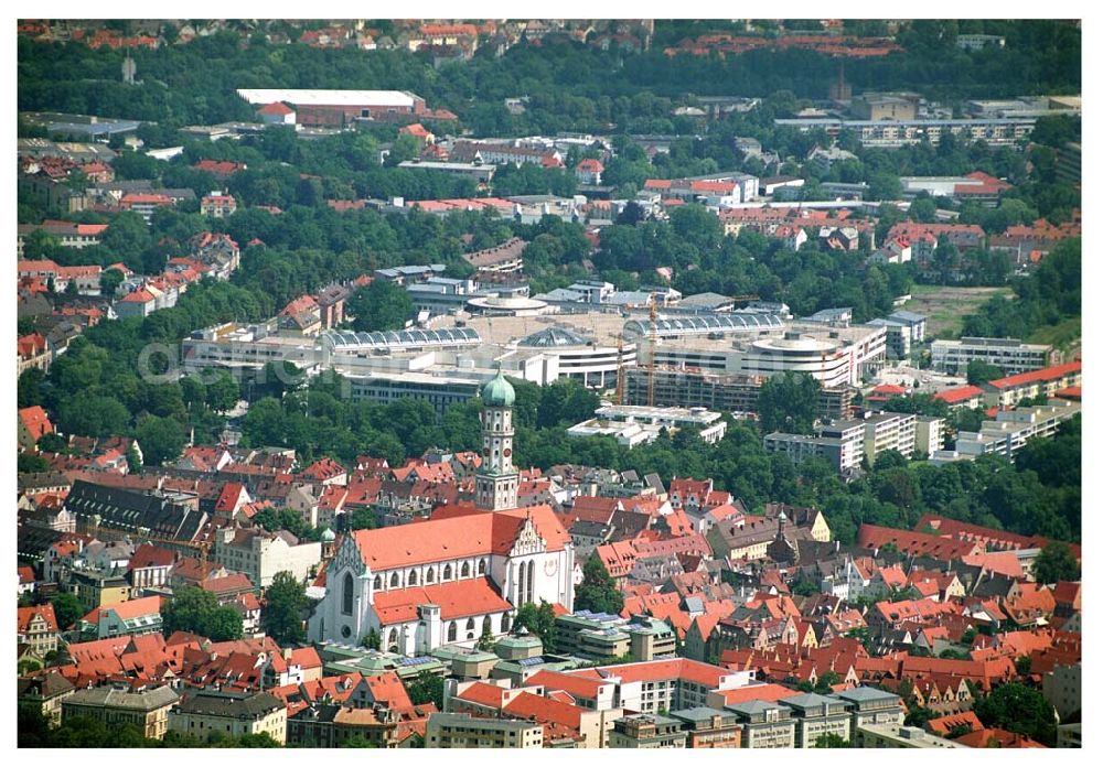 Aerial photograph Augsburg / Bayern - 12.07.2005 Augsburg (Bayern) Blick auf die St. Ulrich und Afra . Katholische Kirche, errichtet zwischen 1474 und 1612. Begraben liegen die heiligen Ulrich und Afra in der Krypta. Ebenso im Bild die City-Galerie der ECE Projektmanagement GmbH.