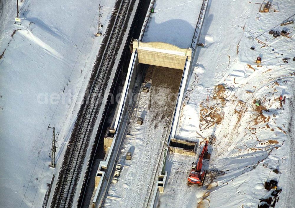 Eberswalde / Brandenburg from above - 24.01.2006 Eberswalde: Umleitungsarbeiten am Oder-Havel-Kanal zu Eberswalde im Unterquerbereich der Eisenbahnlinie nach Stralsund. Ein Projekt der Wasser- und Schifffahrtdirektion Ost im Rahmen der Verkehrsprojekte Deutsche Einheit.