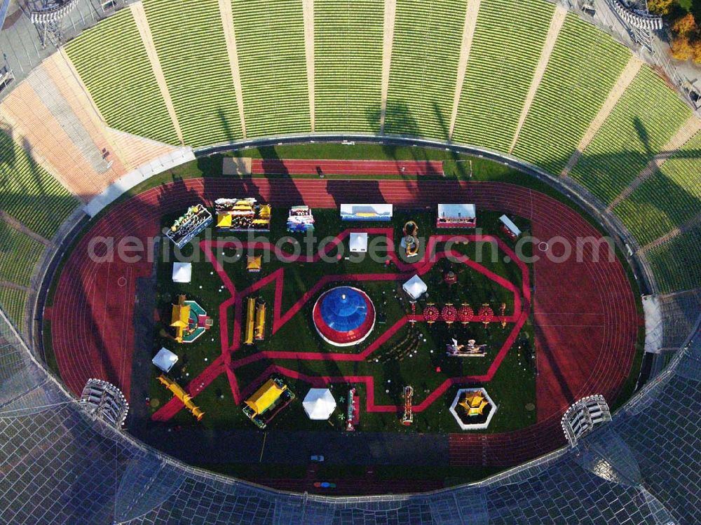 München from the bird's eye view: Blick auf Veranstaltungsbühne im Münchener Olympiastadion.