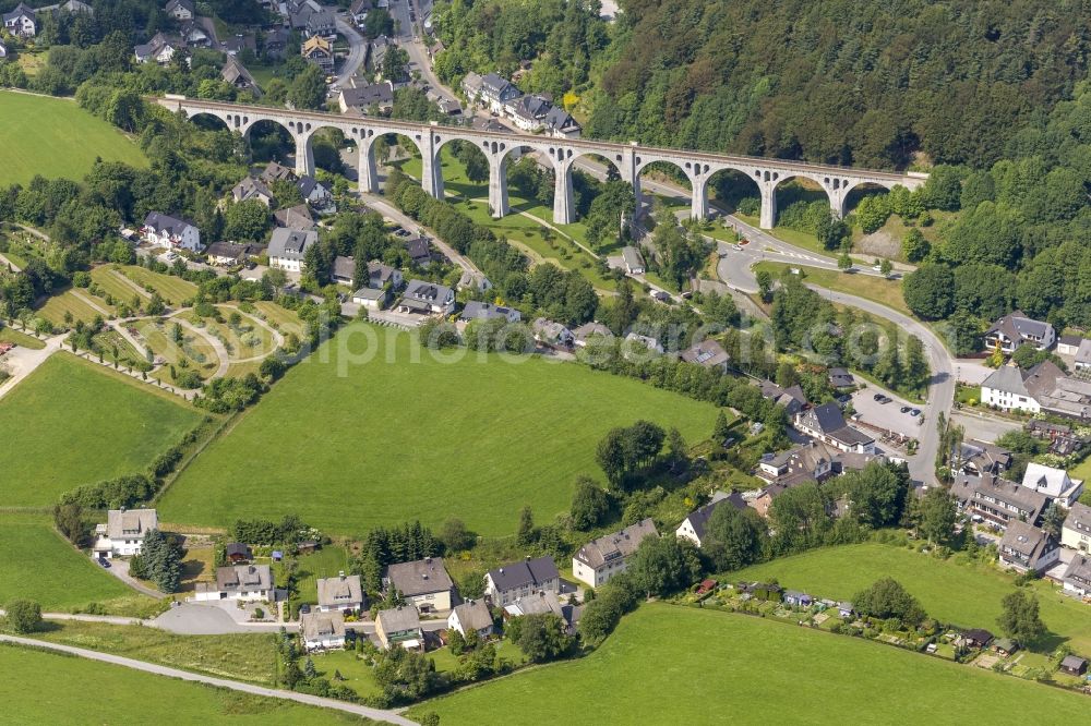 Aerial image Willingen - Viaduct of the Upland railway with golf course in Willingen in Hesse