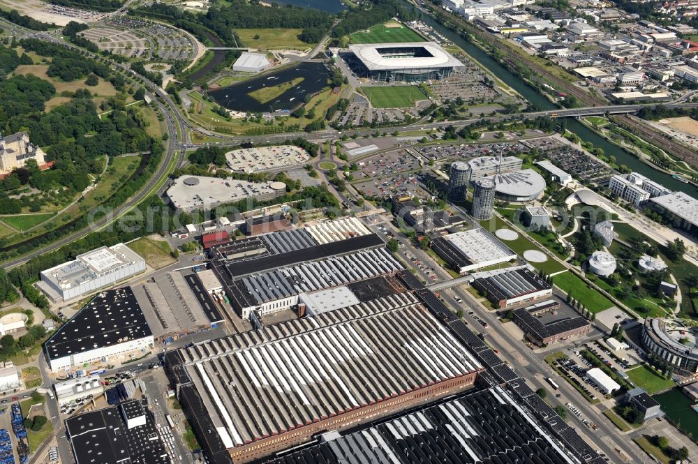 Aerial image Wolfsburg - View of the Volkswagen plant in Wolfsburg. The Volkswagen plant in Wolfsburg is, with its production facilities, the parent company of Volkswagen AG. It was built from the late 1930s, portions of the work are now protected as an industrial monument