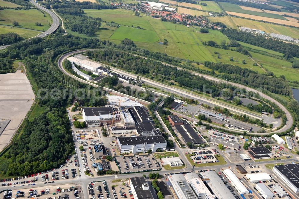 Wolfsburg from above - View of the Volkswagen plant in Wolfsburg. The Volkswagen plant in Wolfsburg is, with its production facilities, the parent company of Volkswagen AG. It was built from the late 1930s, portions of the work are now protected as an industrial monument