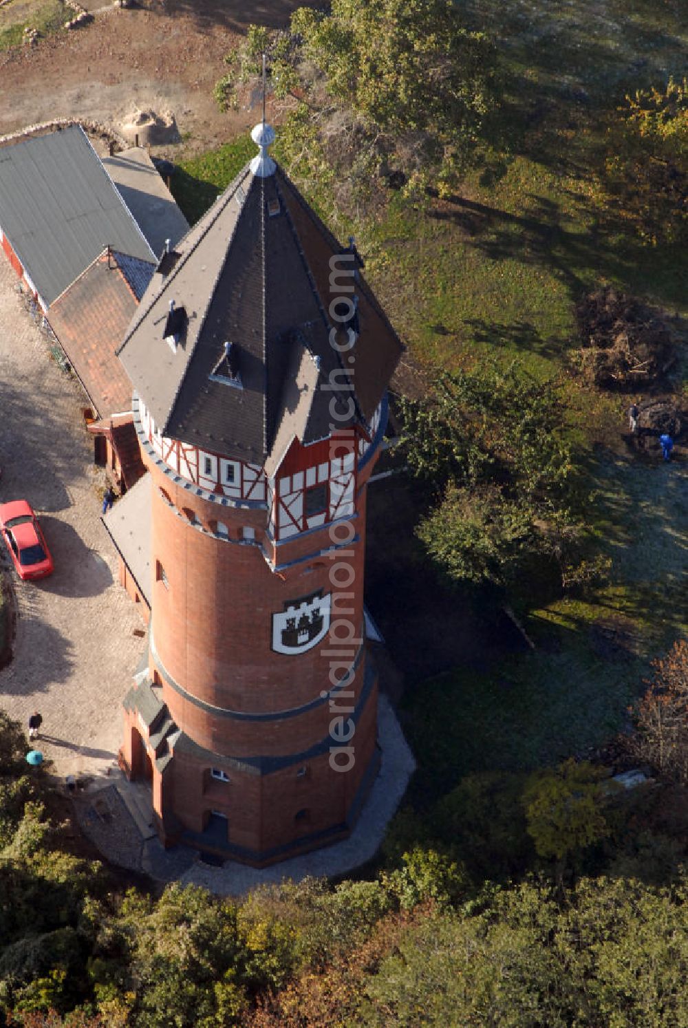 Burg from above - Blick auf den Wasserturm (erbaut 1902) in Burg bei Magdeburg.